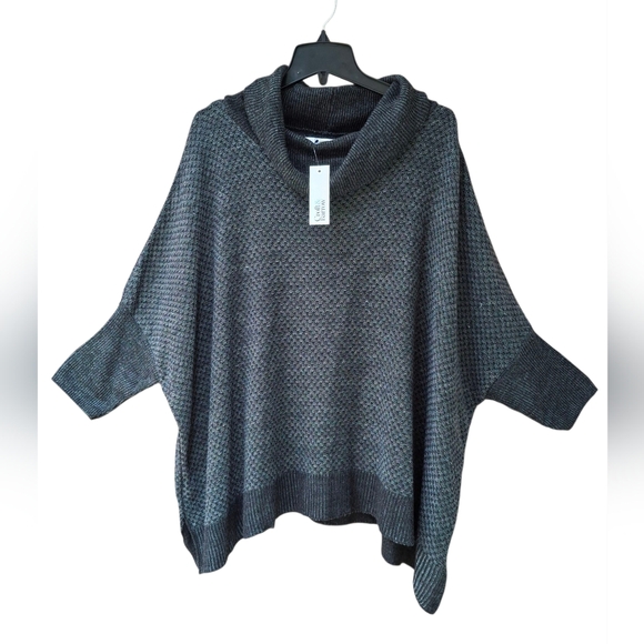 Croft & Barrow Grey/Black Cowl Neck Poncho Style Sweater Size XL - Picture 3 of 9